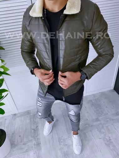 Geaca barbati kaki piele ecologica B2801 D1-4